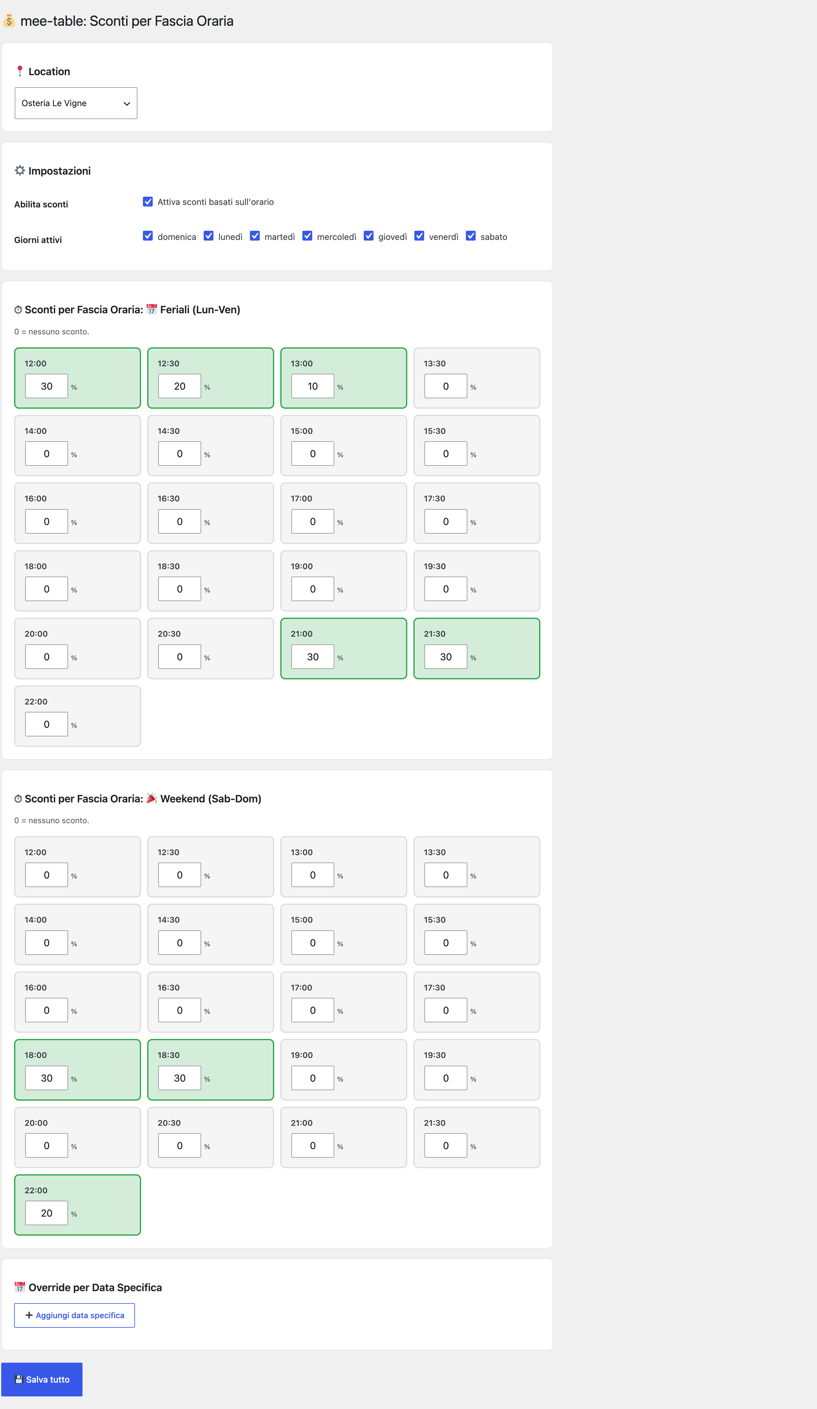 Discounts by slot: weekdays and weekend kept separate