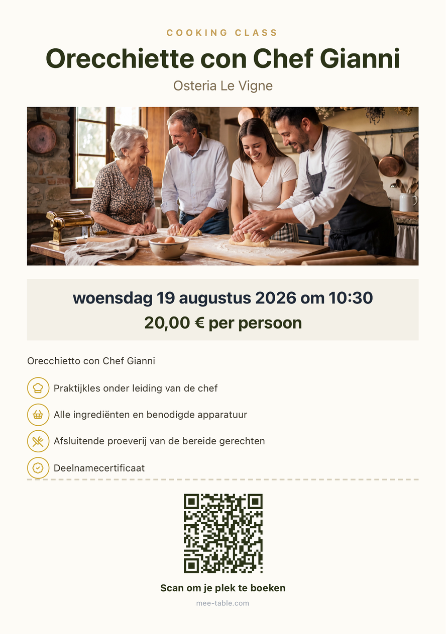 De flyer van de Cooking Class, klaar om te printen